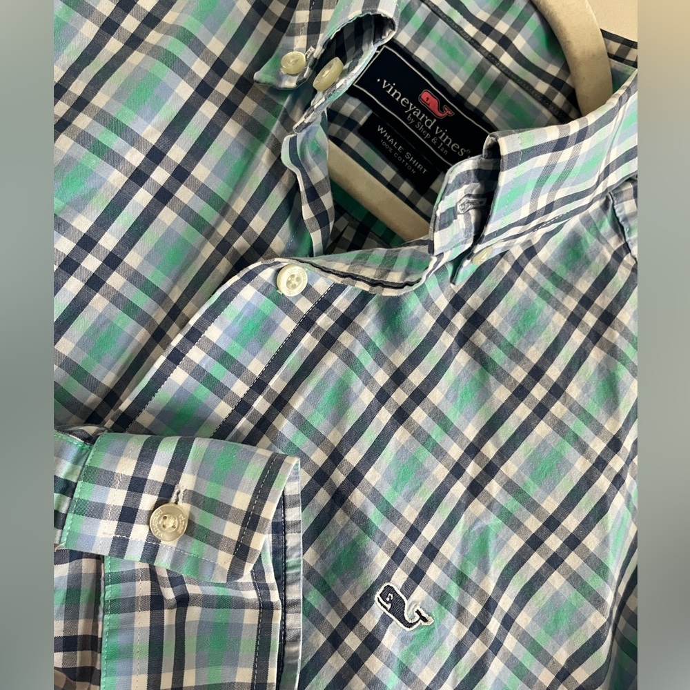 Vineyard Vines Long Sleeve Green Blue Plaid Button Down Mens Medium